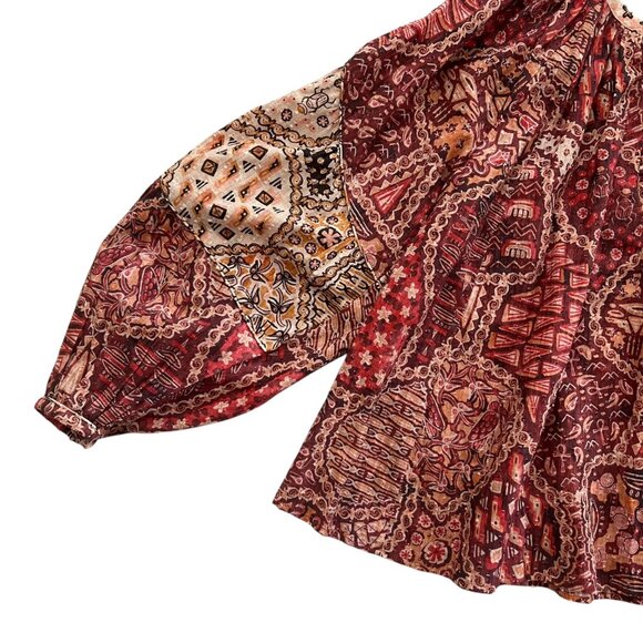 Chufy Nile Tales Floral Peasant Blouse Red S Balloon Sleeve Boho Cottagecore - Picture 5 of 13